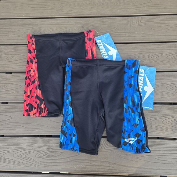 TYR The Finals Boy Omega Splice Red Blue Splice Swim JammerSz 22 NEW Bundle